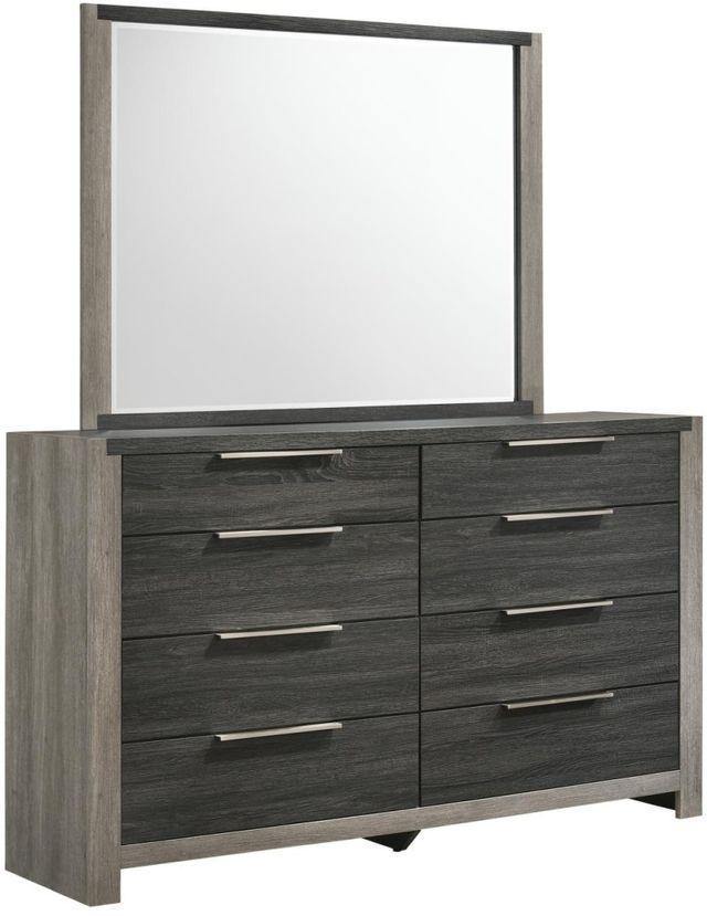Panel Gray Two Tone Bedroom Group with Panel Bed, Dresser, Mirror, and Nightstand